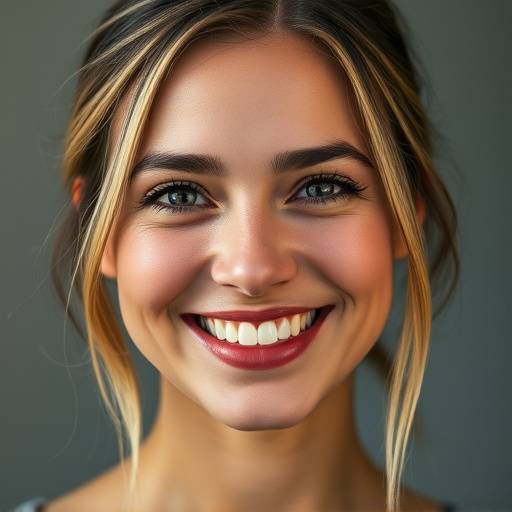 Retrato de uma mulher sorrindo, com iluminaäão profissional